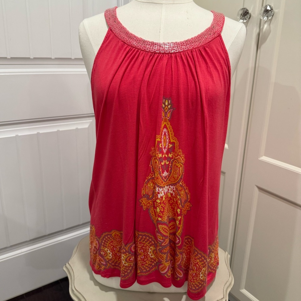 INC International Concepts Women’s Sz XL Sleeveless Orange Embellished Blouse